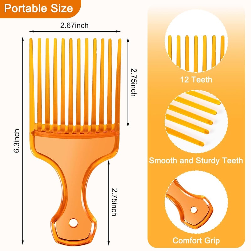 SIMPOR 2 Pcs Hair Pick Comb Wide Tooth Lift for Hair Styling Detangling Plastic Afro Pick for Women Men (Clear Orange, Black) - Image 2